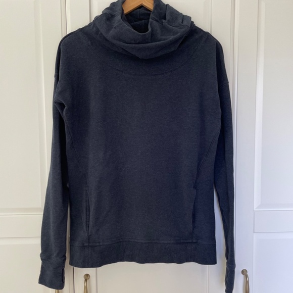 Lululemon Heathered Navy Blue Stress Less Hoodie Cowl Funnel Neck, Size 6 - Picture 6 of 16